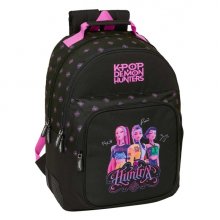 Safta K-Pop Demon Hunters Mochila - Adaptable a Carro - Bolsillo Frontal - Portabotellas - Cremallera con Doble Tirador - Asa de Mano - Hombreras y Espalda Acolchada - 32x42x15cm - Color Negro y Rosa