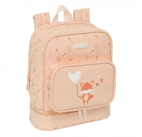 Safta Flores Mochila Guarderia - Isotermica - Tarjeta de Identificacion - Asa de Mano Superior - Compatible con Carrito - 7.25L - 220x100x270mm - Color Melocoton