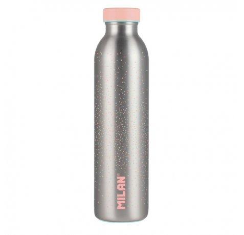 Milan Serie Silver Botella Isotermica 0.59L - Doble Pared de Acero Inoxidable - Liquidos Calientes hasta 12h, Frios hasta 24h - Color Plata/Rosa