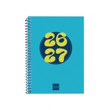 Finocam Cool Agenda Escolar 26/27 - Semana Vista Horizontal - Formato 8Âº - 120x164mm - Tapas de Carton Forrado - Papel de 80g/m2 - Espiral Metalica - Esquinas Microperforadas - Color Azul