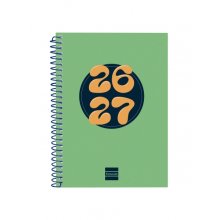 Finocam Cool Agenda Escolar 26/27 - Semana Vista Horizontal - Formato 8Âº - 120x164mm - Tapas de Carton Forrado - Papel de 80g/m2 - Espiral Metalica - Esquinas Microperforadas - Color Verde