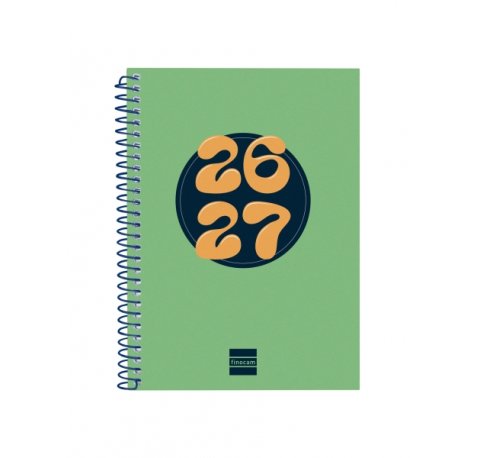 Finocam Cool Agenda Escolar 26/27 - Semana Vista Horizontal - Formato 8Âº - 120x164mm - Tapas de Carton Forrado - Papel de 80g/m2 - Espiral Metalica - Esquinas Microperforadas - Color Verde