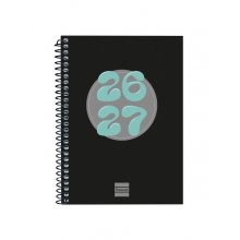 Finocam Cool Agenda Escolar 26/27 en Catalan - Semana Vista Horizontal - Formato 8Âº - 120x164mm - Tapas de Carton Forrado - Papel de 80g/m2 - Espiral - Esquinas Microperforadas - Color Negro