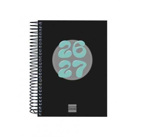 Finocam Cool Agenda Escolar 26/27 - 1 Dia por Pagina - Formato 8Âº - 120x164mm - Tapas de Carton Forrado - Papel de 80g/m2 - Espiral Metalica - Esquinas Microperforadas - Color Negro