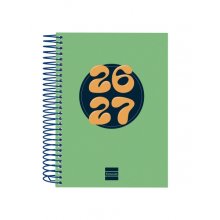 Finocam Cool Agenda Escolar 26/27 en Catalan - 1 Dia por Pagina - Formato 8Âº - 120x164mm - Tapas de Carton Forrado - Papel de 80g/m2 - Espiral Metalica - Esquinas Microperforadas - Color Verde