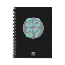 Finocam Cool Agenda Escolar 26/27 en Catalan - Semana Vista Horizontal - Formato 4Âº - 155x212mm - Tapas de Carton Forrado - Papel de 80g/m2 - Espiral - Esquinas Microperforadas - Color Negro
