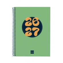 Finocam Cool Agenda Escolar 26/27 en Catalan - Semana Vista Horizontal - Formato 4Âº - 155x212mm - Tapas de Carton Forrado - Papel de 80g/m2 - Espiral - Esquinas Microperforadas - Color Verde