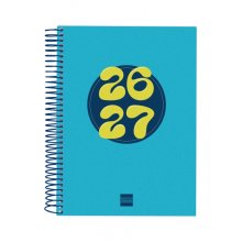 Finocam Cool Agenda Escolar 26/27 en Catalan - 1 Dia por Pagina - Formato 4Âº - 155x212mm - Tapas de Carton Forrado - Papel de 80g/m2 - Espiral Metalica - Esquinas Microperforadas - Color Azul