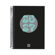 Finocam Cool Agenda Escolar 26/27 en Catalan - 1 Dia por Pagina - Formato 4Âº - 155x212mm - Tapas de Carton Forrado - Papel de 80g/m2 - Espiral Metalica - Esquinas Microperforadas - Color Negro