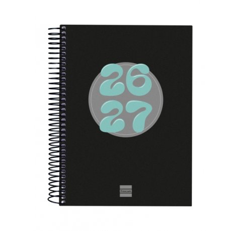 Finocam Cool Agenda Escolar 26/27 en Catalan - 1 Dia por Pagina - Formato 4Âº - 155x212mm - Tapas de Carton Forrado - Papel de 80g/m2 - Espiral Metalica - Esquinas Microperforadas - Color Negro