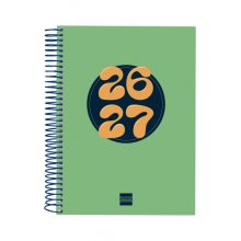 Finocam Cool Agenda Escolar 26/27 en Catalan - 1 Dia por Pagina - Formato 4Âº - 155x212mm - Tapas de Carton Forrado - Papel de 80g/m2 - Espiral Metalica - Esquinas Microperforadas - Color Verde