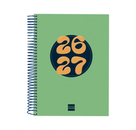Finocam Cool Agenda Escolar 26/27 en Catalan - 1 Dia por Pagina - Formato 4Âº - 155x212mm - Tapas de Carton Forrado - Papel de 80g/m2 - Espiral Metalica - Esquinas Microperforadas - Color Verde