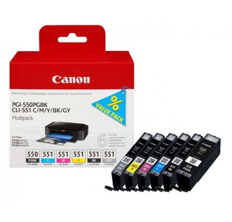 Canon PGI550/CLI551 Pack de 6 Cartuchos de Tinta Originales - 6496B005
