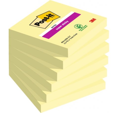 Post-It Super Sticky Pack de 6 Blocs de 90 Notas Adhesivas Reposicionables - Forma Cuadrada - 76x76mm - Color Amarillo Claro