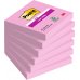 Post-It Super Sticky Pack de 6 Blocs de 90 Notas Adhesivas Reposicionables - 76x76mm - 100% PEFC - Color Rosa
