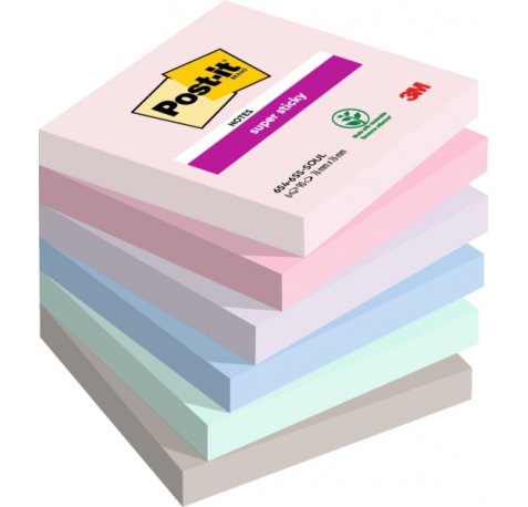 Post-It Super Sticky Pack de 6 Blocs de 90 Notas Adhesivas Reposicionables - Forma Cuadrada - 76x76mm - Colores Surtidos