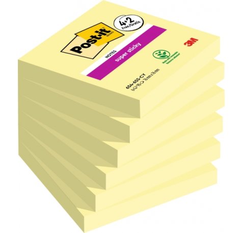 Post-It Super Sticky Pack de 6 Blocs de 90 Notas Adhesivas Reposicionables - 76x76mm - Promocion 4 Blocs + 2 Gratis - Color Amarillo Claro