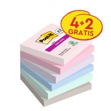 Post-It Super Sticky Pack de 6 Blocs de 90 Notas Adhesivas Reposicionables - Forma Cuadrada - 76x76mm - Colores Surtidos