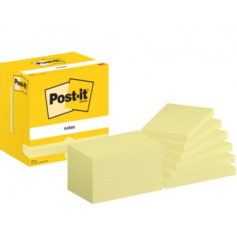 Post-It Pack de 12 Blocs de 100 Notas Adhesivas Reposicionables - Forma Rectangular - 76x127mm - Color Amarillo Claro