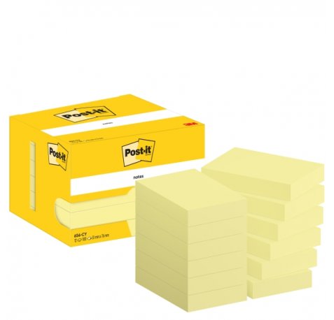 Post-It Pack de 12 Blocs de 100 Notas Adhesivas Reposicionables - Forma Rectangular - 51x76mm - Color Amarillo Claro
