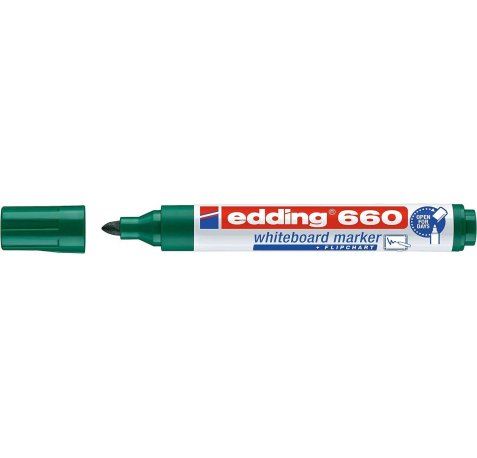 Edding 660 Rotulador para Pizarra Blanca - Punta Redonda - Trazo entre 1.5 y 3 mm. - Tinta Pigmentada - Recargable - Borrable en Seco - Color Verde (10 uds)