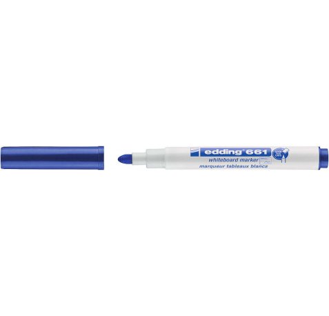 Edding 661 Rotulador para Pizarra Blanca - Punta Redonda - Trazo entre 1 y 2 mm. - Tinta Pigmentada - Borrable en Seco - Color Azul (10 uds)