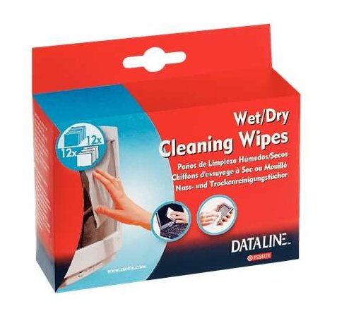 Esselte Pack de 12 Toallitas Secas y 12 Toallitas Humedas para Pantallas - Envasadas en Sobres - Eliminan el Polvo