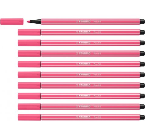Stabilo Pen 68 Rotulador de Punta de Fibra - Trazo de 1mm aprox. - Tinta con Base de Agua - Color Rosa (10 uds)