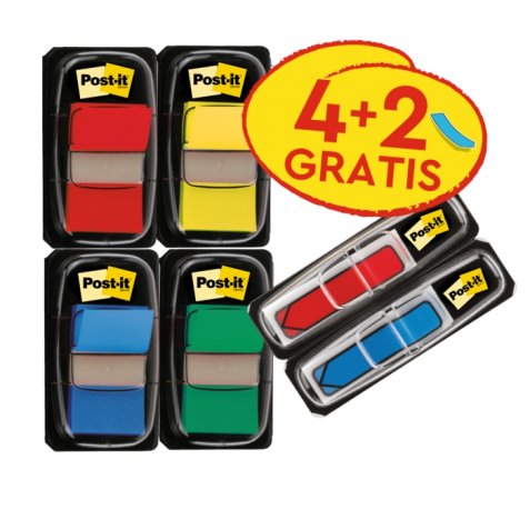 Post-It Index Pack de 6 Dispensadores con Marcadores de Indice Reposicionables - Forma Rectangular - Colores Surtidos