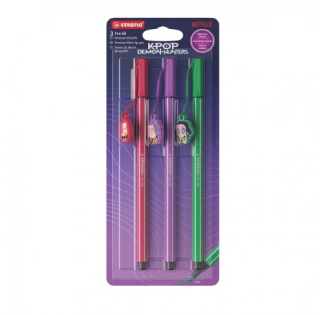 Stabilo Pen 68 K-Pop Demon Hunter Pack con 3 Rotuladores de Punta de Fibra - Trazo de 1mm aprox. - Tinta con Base de Agua - Colores Surtidos