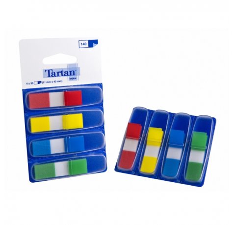 Tartan Pack de 4 Dispensadores de 35 Marcadores Adhesivos Reposicionables - 11x43mm - Colores Surtidos