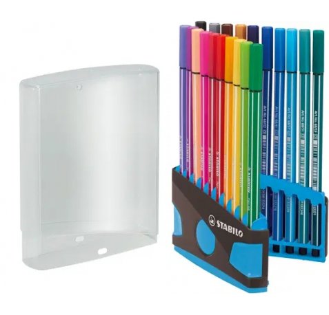Stabilo Premium Pen 68 Estuche con 20 Rotuladores - Punta de Fibra - Trazo de 1mm aprox. - Alto Brillo y Luminosidad de Color - Colores Surtidos