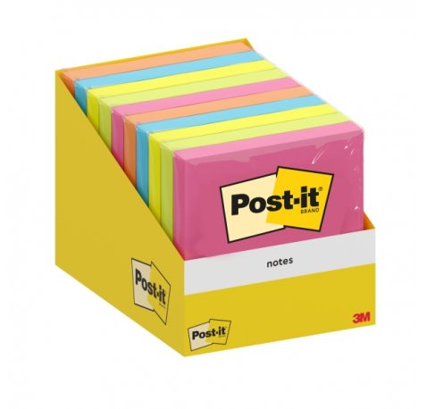 Post-It Bloc de 100 Notas Adhesivas Reposicionables - Forma Cuadrada - 76x76mm - Colores Surtidos