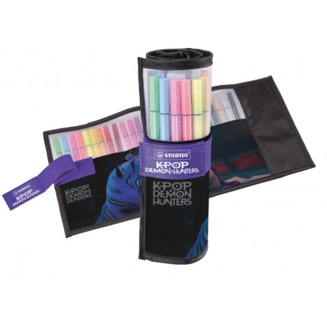 Stabilo Pen 68 K-Pop Demon Hunter Pack Enrollable con 25 Rotuladores de Punta de Fibra - Trazo de 1mm aprox. - Tinta con Base de Agua - Colores Surtidos