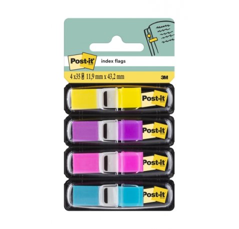 Post-It Index Pack de 4 Dispensadores con 35 Marcadores de Indice Reposicionables - Forma Rectangular - Colores Surtidos