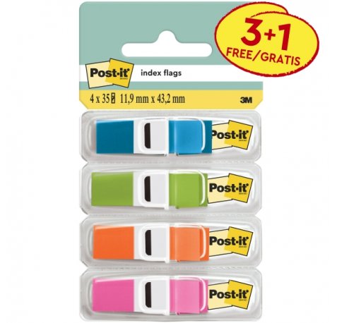 Post-It Index Pack de 4 Dispensadores con 35 Marcadores de Indice Reposicionables - Forma Rectangular - Colores Surtidos