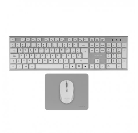 Tacens Zenith Combo Pack Inalabrico de Teclado Completo + Raton y Alfombrilla - Disposicion QWERTY ES - Teclas Silenciosas de Perfil Bajo - Sensor de 3200dpi - Conexion Dual Link 2.4GHz - Switches HUANO - Color Blanco