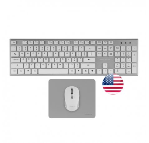 Tacens Zenith Combo Pack Inalabrico de Teclado Completo + Raton y Alfombrilla - Disposicion Internacional QWERTY US - Teclas Silenciosas de Perfil Bajo - Sensor de 3200dpi - Conexion Dual Link 2.4GHz - Switches HUANO - Color Blanco