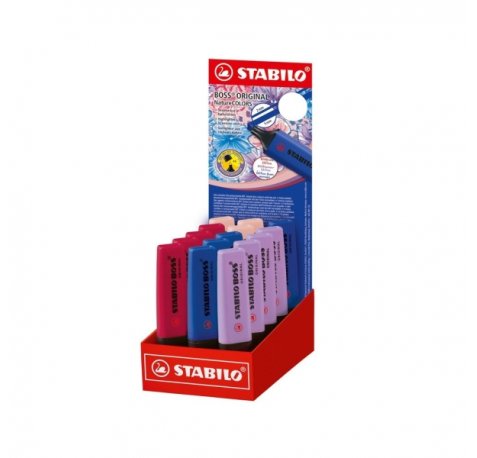 Stabilo Boss Naturecolors Wildflower Edition Expositor con 15 Marcadores - Trazo entre 2 y 5mm - Tinta con Base de Agua - Colores Azul Marino, Colorete, Lila Grisaceo y Rojo BorgoÃ±a