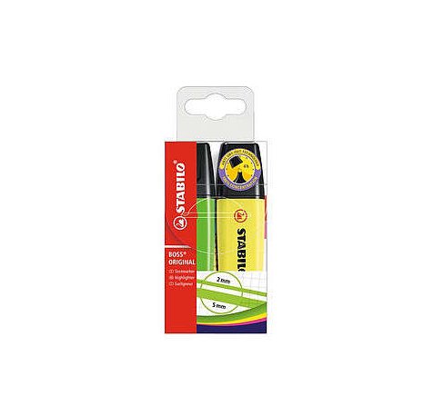 Stabilo Boss 70 Pack de 2 Marcadores Fluorescentes - Trazo entre 2 y 5mm - Recargable - Tinta con Base de Agua - Colores Surtidos