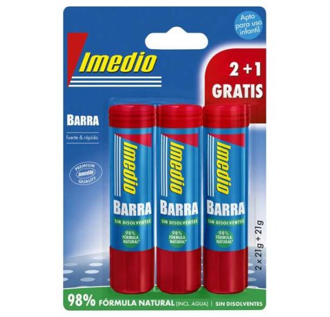 Imedio Pack de 3 Barras de Pegamento de 21grs - Sin Disolventes - Lavable - Apto para Uso Escolar