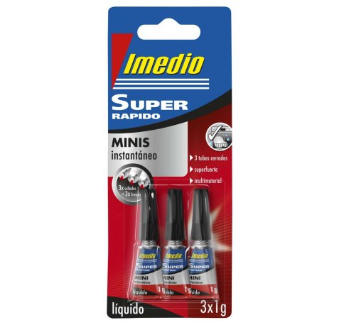 Imedio Super Rapido Pegamento Instantaneo Pack de 3 Tubos de 1gr - Transparente - Multimaterial (10 uds)