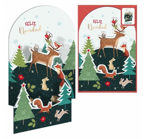 Dohe Animales en el Bosque Pack de 6 Tarjetas Desplegables de Felicitacion Navideña con Sobre - Impresas a todo Color