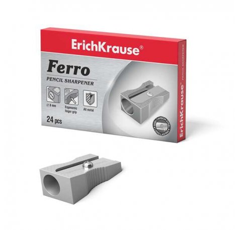 Erichkrause Ferro - Sacapuntas de Aluminio con Agarre Ergonomico - Orificio de 8mm - Cuchilla de Acero al Carbono en Forma de Espiral - Color Plata (24 uds)