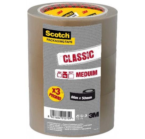 Scotch Classic Pack con 3 Precintos de Embalaje 50mm x 66m - Color Marron