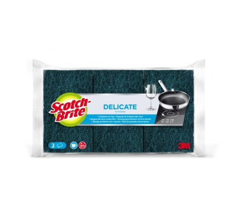 Scotch-Brite Delicate Pack de 3 Estropajos de Cocina - No Raya - Color Verde Oscuro