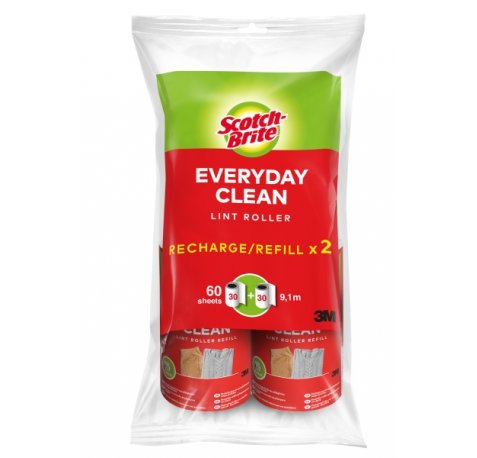 Scotch-Brite Everyday Clean Recambio para Pack de 2 Rodillos Quitapelusas Adhesivo - 30 Hojas por Rodillo - Color Blanco