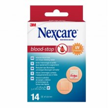 Nexcare Blood-Stop Pack de 14 Apositos Tipo Parche - 22mm de Diametro - Resistente al Agua - Mayor Rapidez Deteniendo Hemorragias - Color Piel Nexcare Blood-Stop Pack de 14 Apositos Tipo Parche - 22mm de Diametro - Resistente al Agua - Mayor Rapidez Deteniendo Hemorragias - Color Piel