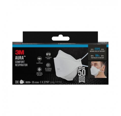 3M Aura Pack de 3 Mascarillas para Particulas FFP2 - Desechable - Sin Valvula - para Niveles Medios de Particulas - Color Blanco