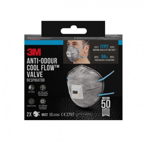 3M Pack de 2 Mascarillas para Particulas FFP2 - Desechable - con Valvula - para Niveles Medios de Particulas - Color Gris